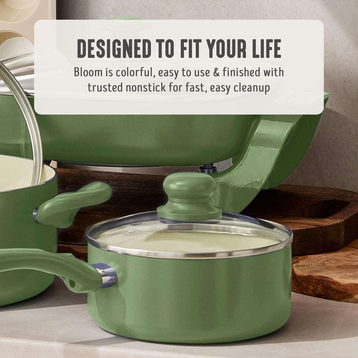 2QT Ceramic Nonstick Saucepan with Lid (2 Quarts / Sage Green)