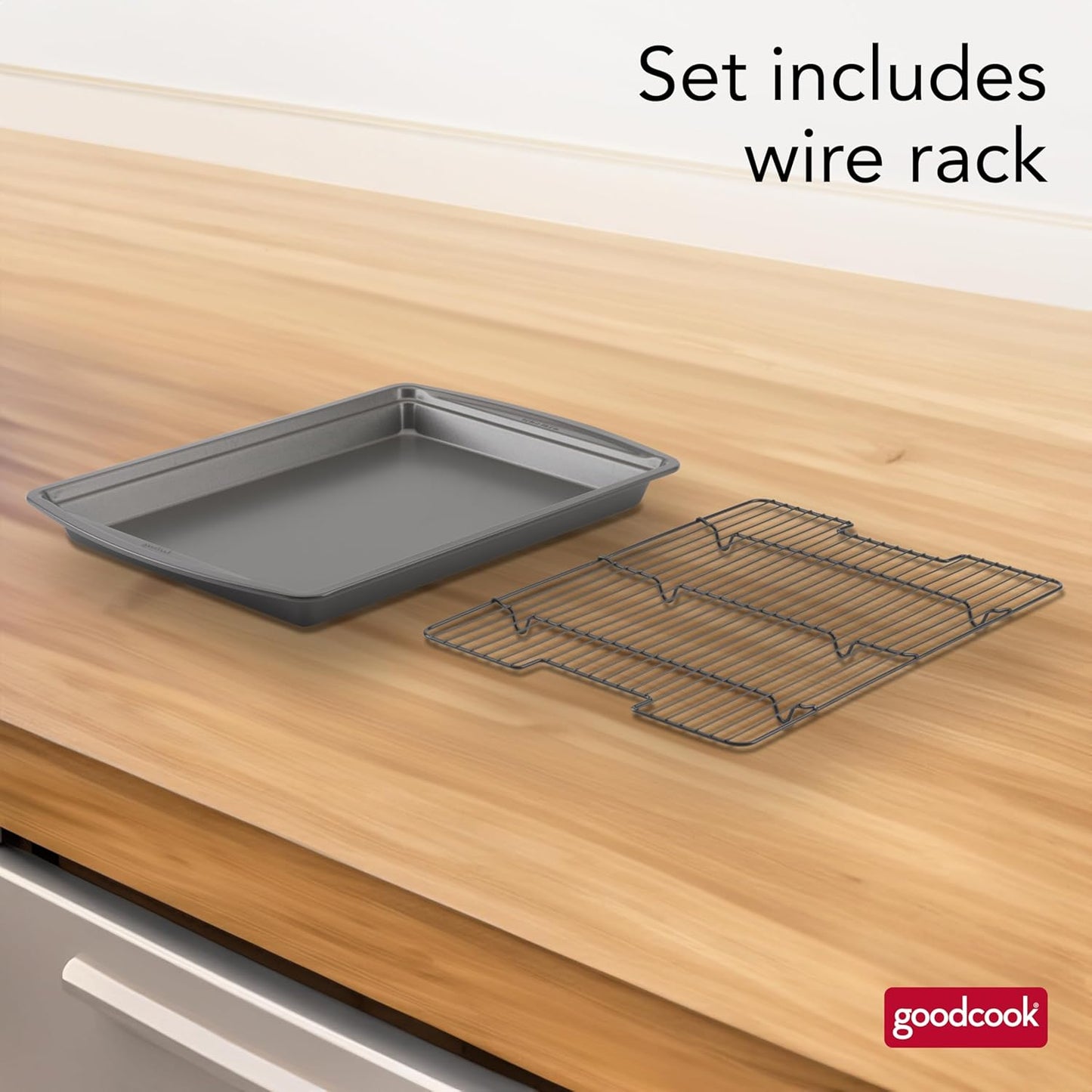 GoodCook 15” x 10.5” Nonstick Carbon Steel Baking Pan & Raised Wire Rack – Pizza Crisper, Crispy Bacon, Multipurpose Cooking Sheet Pan, Cooling Rack, Kitchen Cookware Set, Dishwasher Safe - HomeSpice