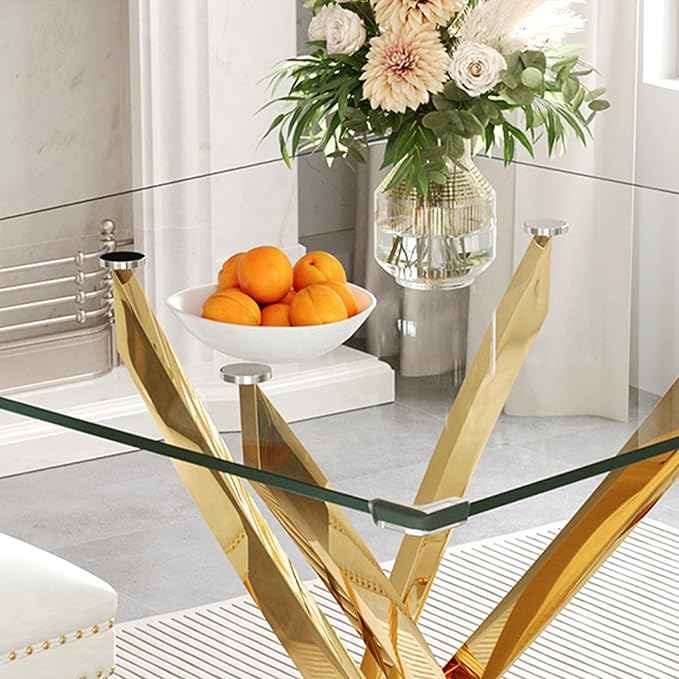 AF ARTISAN FURNITURE Square Glass Dining Table for 4, 36'' Modern Kitchen Table with Tempered Glass Top, Dining Table for Office Kitchen Living Meeting Room Small Space, Golden