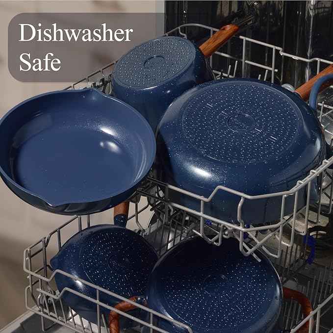 CAROTE 21pcs Cookware Set Nonstick Pots and Pans Set, Ceramic Cookware Set Induction Cookware, Non toxic Healthy Non Stick Kitchen Cooking Set, PFAS PTFE Free, Blue