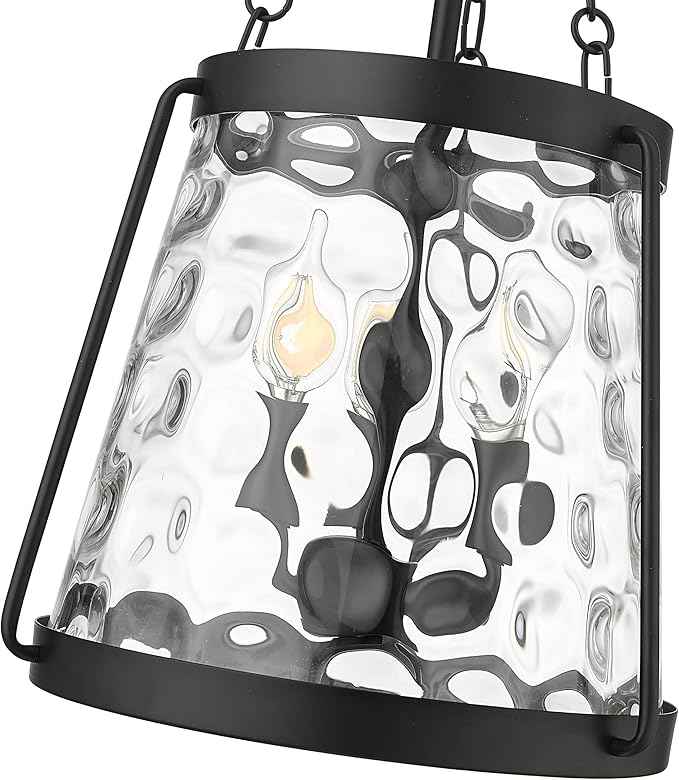 ML Lighting | Adabella Collection | 20403-MB | 3 Light Pendant in Matte Black Finish with Clear Hammered Glass Shade | Perfect for Kitchens, Dining Rooms, Living Rooms, Entryways, Hallways