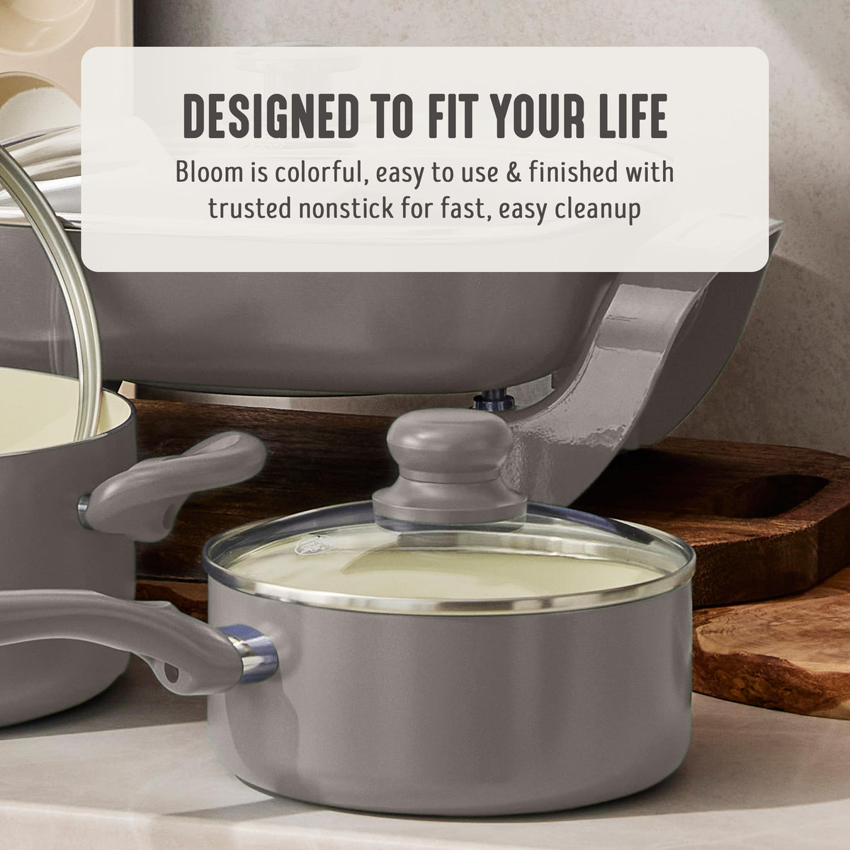2QT Ceramic Nonstick Saucepan with Lid (2 Quarts / Light Gray)