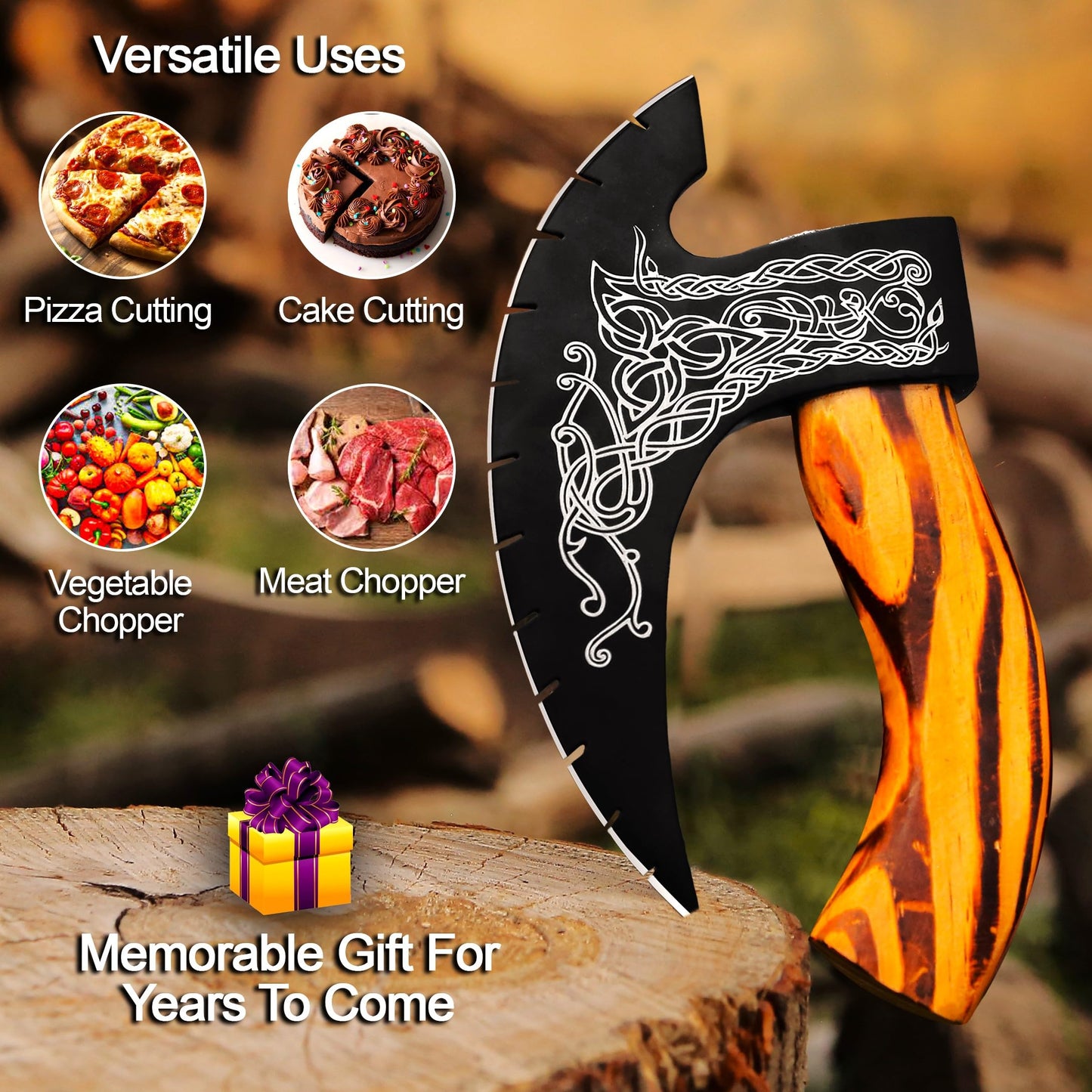 Pizza Cutter Axe Handmade Viking Pizza Axe Kitchen Tool Medieval Slicing Pizza Cutter with Sheath