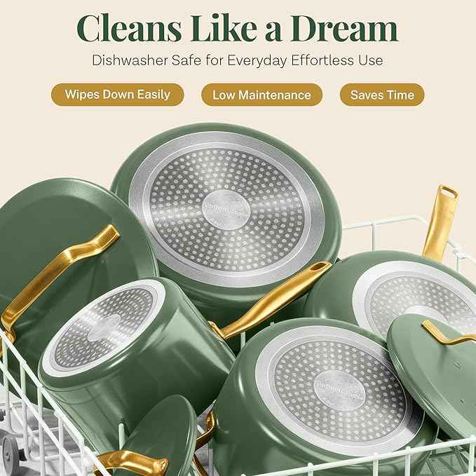 Gotham Steel Modern 11 Pc Ceramic Cookware Set, Elegantly Designed Pots and Pans Set Non Stick with Steamer, Induction Bottom, Premium Stay Cool Handles, Non Toxic PFOA Free, Oven & Dishwasher Safe