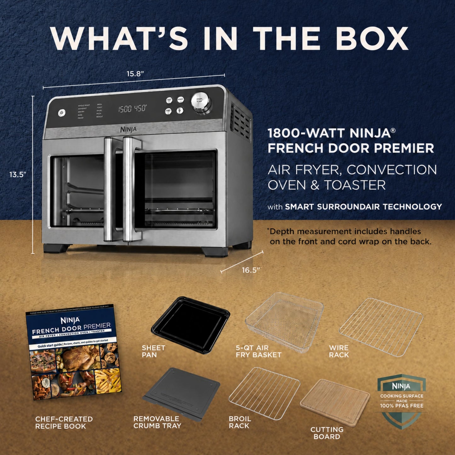 French Door Premier Air Fry Oven with Cutting Board (Silver + Cutting Board)