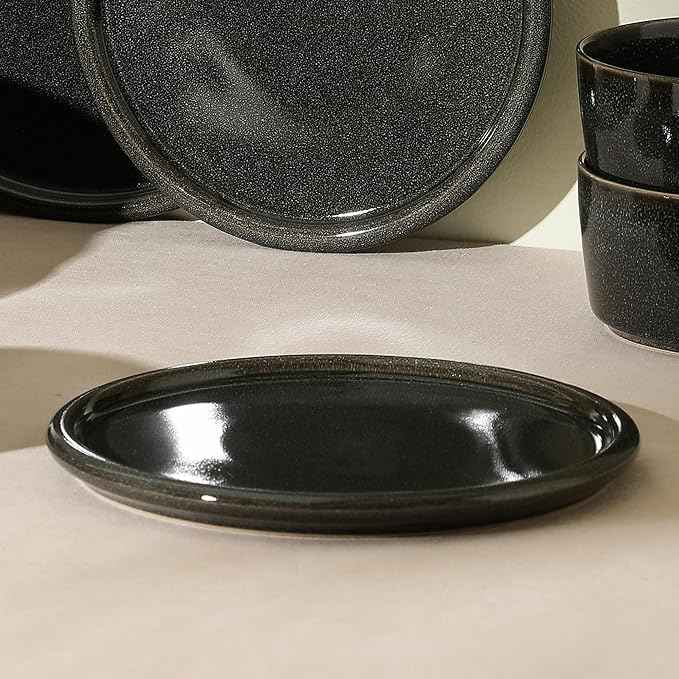 Stone Lain Eden 4-Piece Salad Plate Set Stoneware, Charcoal Grey