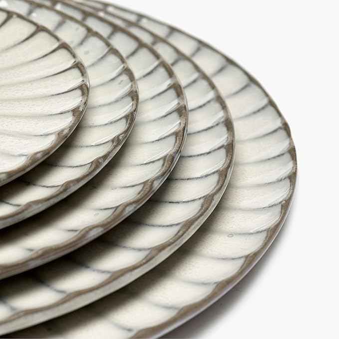 Serax Breakfast Plate | Inku Tableware van Sergio Herman | 4 Dessert Plates | Stoneware Dinnerware Set in white | luxury Dishware for Dinner at Home, Party, Cake, Christmas | Kitchen Sets