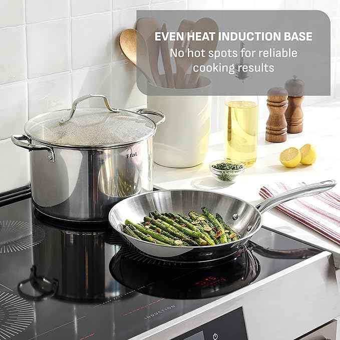 T-Fal Gourmet Stainless Steel Fry Pan 8.5 Inch Induction Compatible Skillet Pan, Fast and Even Heating, Oven Safe to 500F, Professional Grade Cookware for Home Chefs