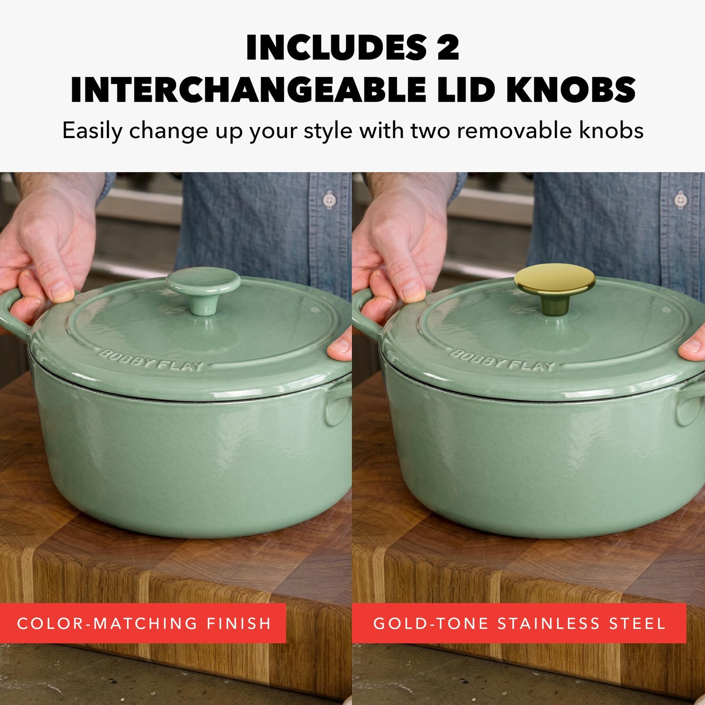 x Bobby Flay 5.5QT Enameled Cast Iron Dutch Oven With Lid (5.5QT Dutch Oven / Olive Green)