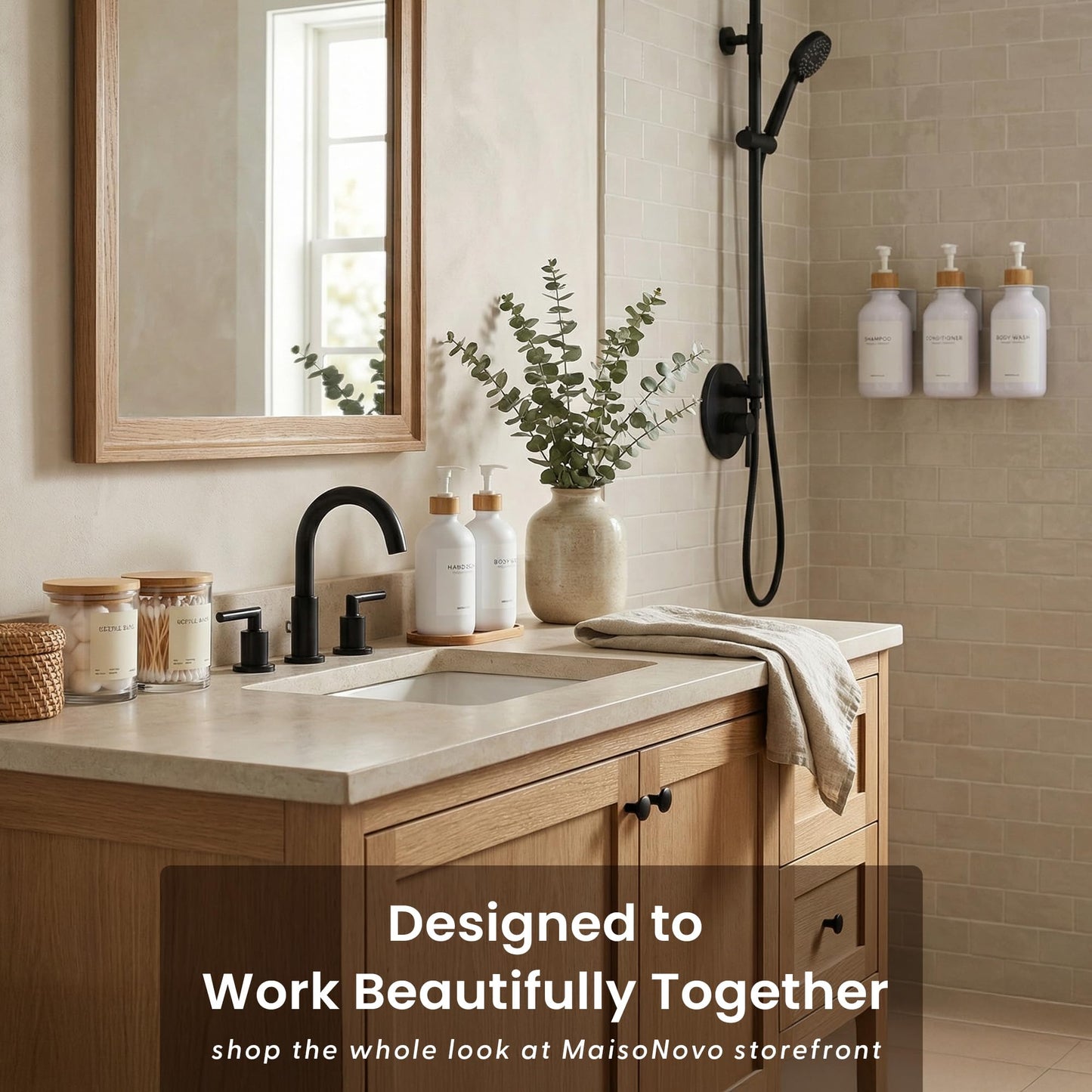 Soap Dispenser Set (White Bottles White Bamboo Pumps)