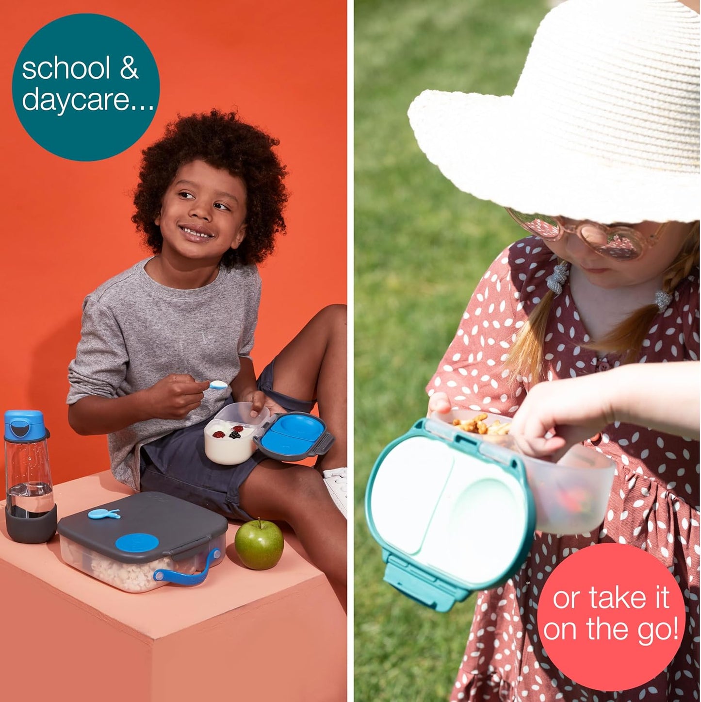 b.box Snack Box Reusable Snack Containers with Lids 2 compartments, Bento Box for kids and toddlers, Leakproof Lunch Box, BPA free and Dishwasher Safe Snack Container (Lemon Sherbet, 1 3/4 Cup)