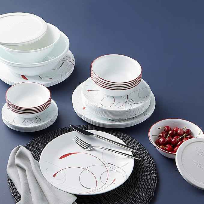 Corelle Vitrelle 78-Piece Service for 12 Dinnerware Set, Triple Layer Glass and Chip Resistant, Lightweight Round Plates and Bowls Set, Splendor
