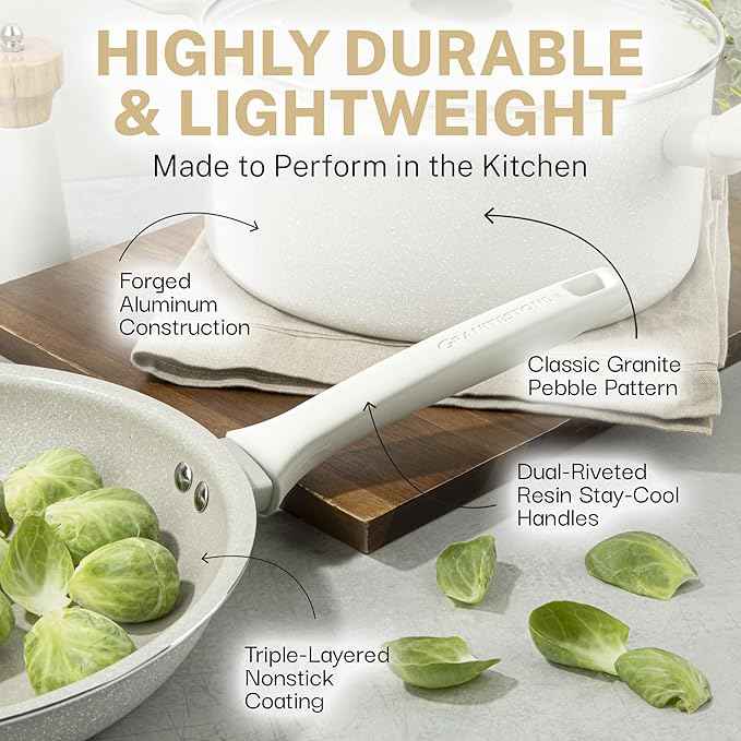 Granitestone 20 Pc Pots and Pans Set Non Stick Cookware Set with Steamer, Cooking Utensils and Pad Protectors, Stay Cool Handles, Oven and Dishwasher Safe
