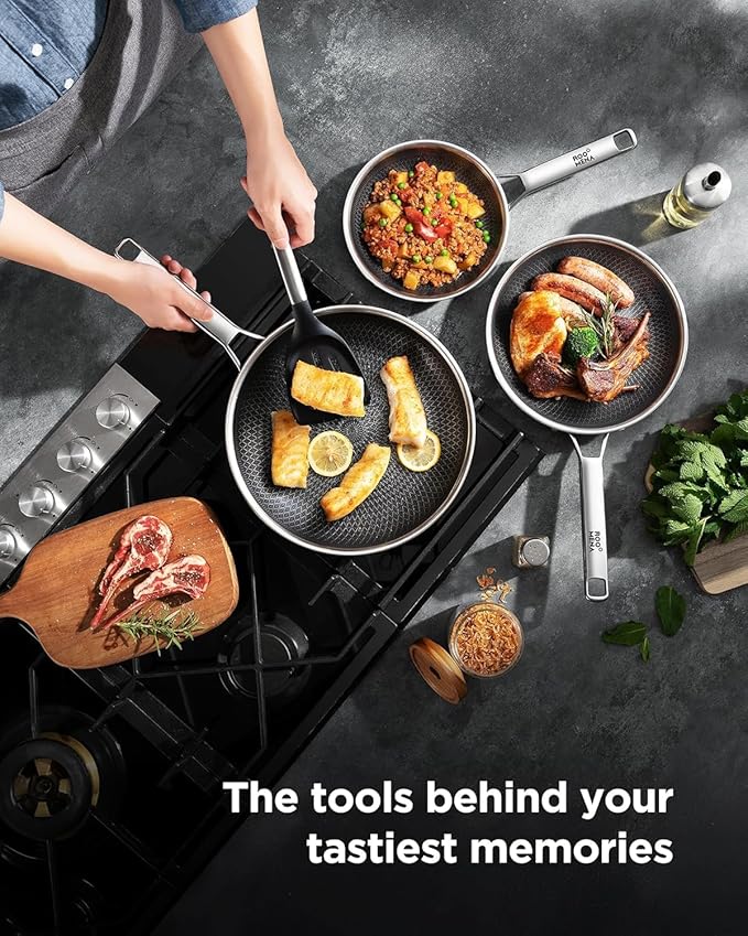 Non Stick Frying Pans Hybrid Ceramic, 12 Inch Tri-Ply Stainless Steel Skillet, Non-Toxic, PFAS/PFOA/PTFE Free, Metal Utensil Safe, Dishwasher & Oven Safe, Induction Compatible,Upgraded Version