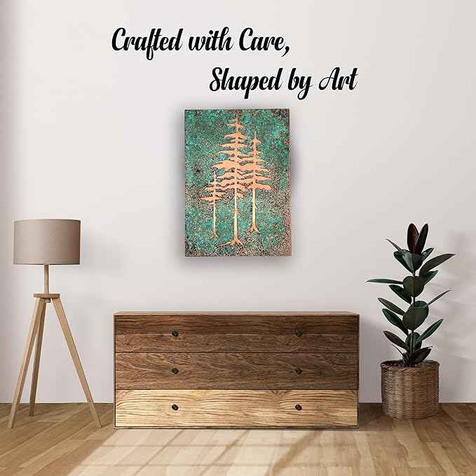 nooc art Handmade Copper Wall Art for Home, Living Room, Bedroom, Kitchen and Office Decor, Rustic Decorative Mural Art for Farmhouse Decor (Patina of Pine Tree, 13.7 x 19.7, Unframed)