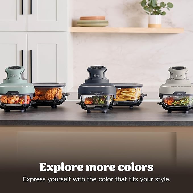 Ninja Crispi 4-in-1 Glass Air Fryer | 450°F | Non-Toxic | 4QT & 6-Cup Glass Containers w/Lids | Microwave, Freezer, Dishwasher Safe | Max Crisp, Air Fry, Bake, Recrisp | Cyberspace Gray, FN101GY