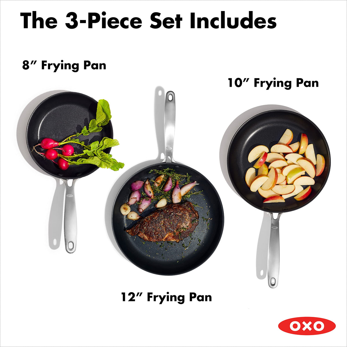 Enhanced 8" 10" and 12" 3 Piece Frying Pan Skillet Set (8" 10" and 12" Frying Pan Skillet Se / Black)