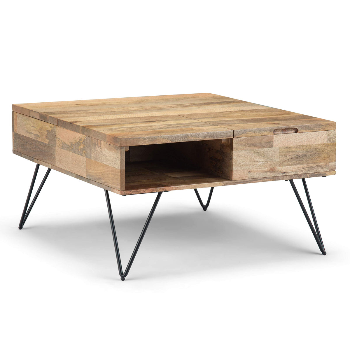 Hunter 32" Wide Solid Mango Wood Square Coffee Table in Natural (Lift Top Coffee Table / 32 inch / Refined Natural)
