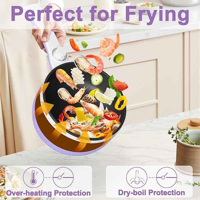 Dezin Hot Pot Electric with Steamer Upgraded, Non-Stick Sauté Pan, Rapid Noodles Electric Pot, 1.5L Mini Pot for Steak, Egg, Fried Rice, Ramen, Oatmeal, Soup with Power Adjustment