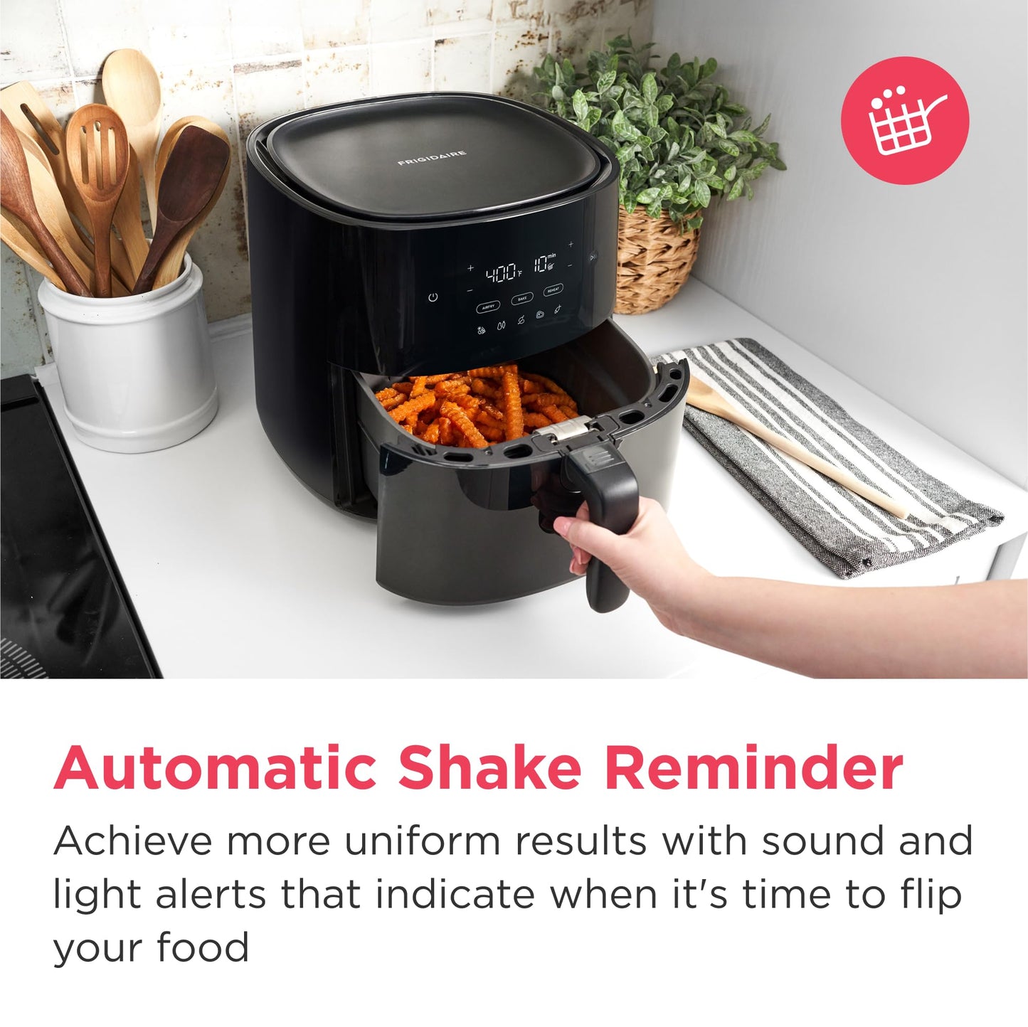 3-in-1 Air Fryer, Large 5.3 QT Capacity, Digital Display, 3 Cooking Modes, 5 Recipe Presets, Automatic Shake Reminder, PFAS-Free Cooking Surfaces, Black (3-1 Air Fryer)