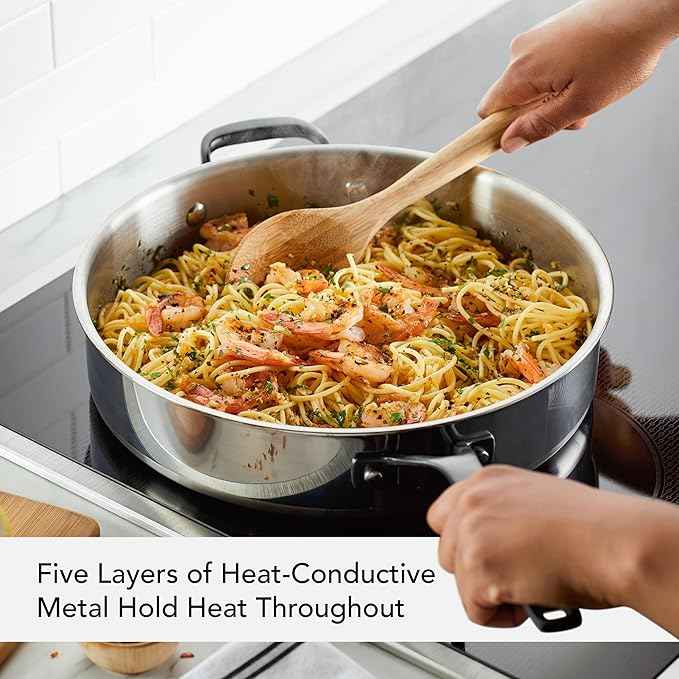 KitchenAid 5-Ply Clad Stainless Steel Stainless Steel Induction Saute Pan with Lid, 5 Quart - Polished Stainless Steel