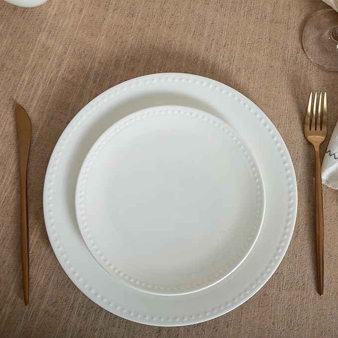 Stone lain Bone China Pinpoint Embossed 32 Piece Dinnerware Set, White