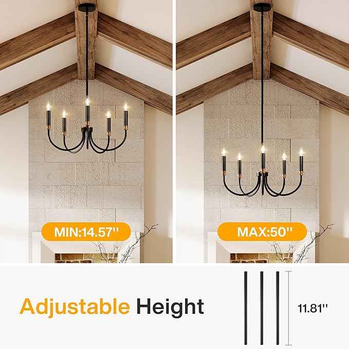 Tribesigns Modern Black Chandelier, 5-Light Farmhouse Iron Chandeliers for Dining Room, Modern Candle Hanging Pendant Light Fixtures for Living Room, Dining Room, Kitchen, Bedroom, Entryway