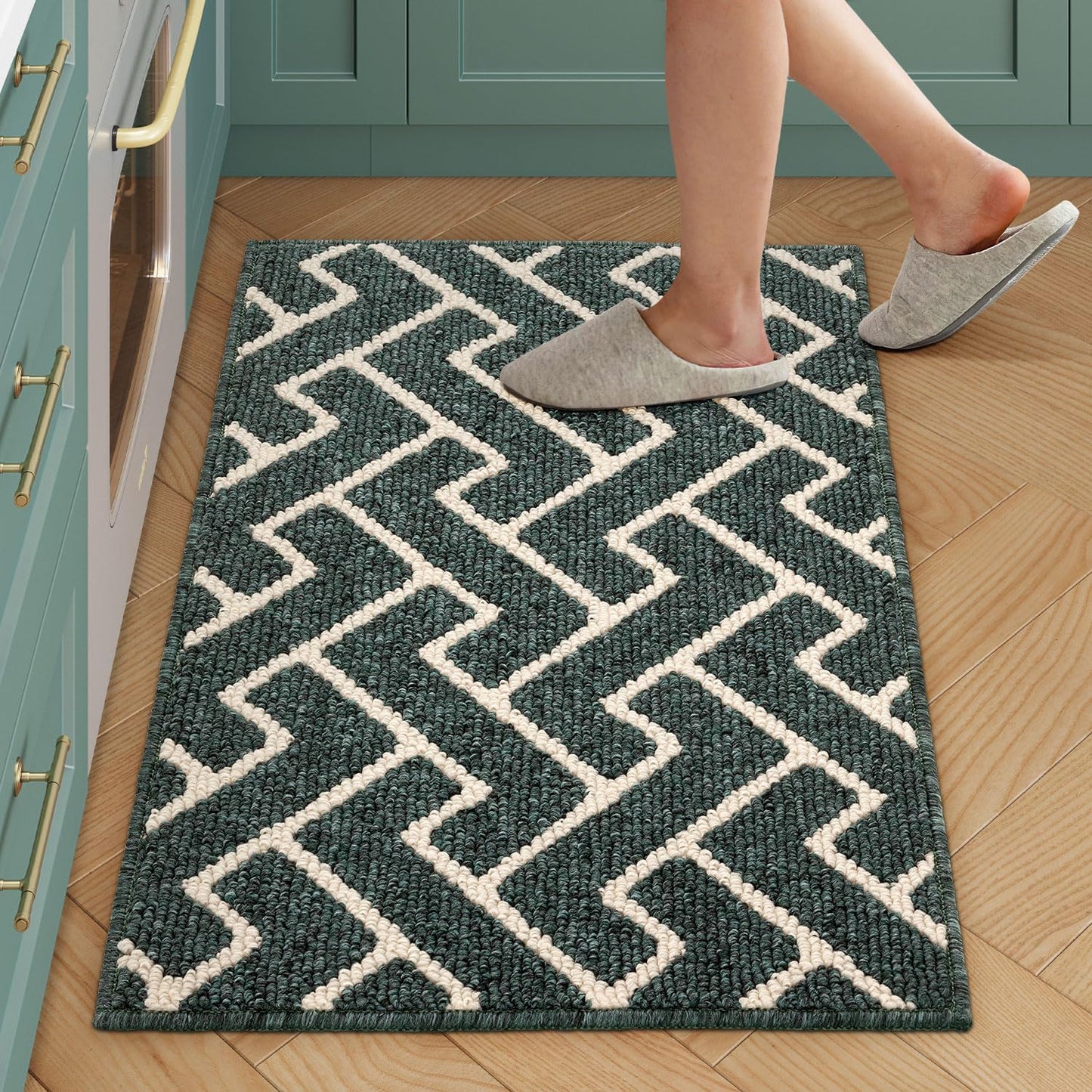 hicorfe Kitchen Rugs and Mats Sets,Super Absorbent Polypropylene Non-Slip Rug,Soft Comfort Floor Mat,Washable for Kitchen,Hallway,Office,Sink,Laundry(20" x 31.5",Dark Green)