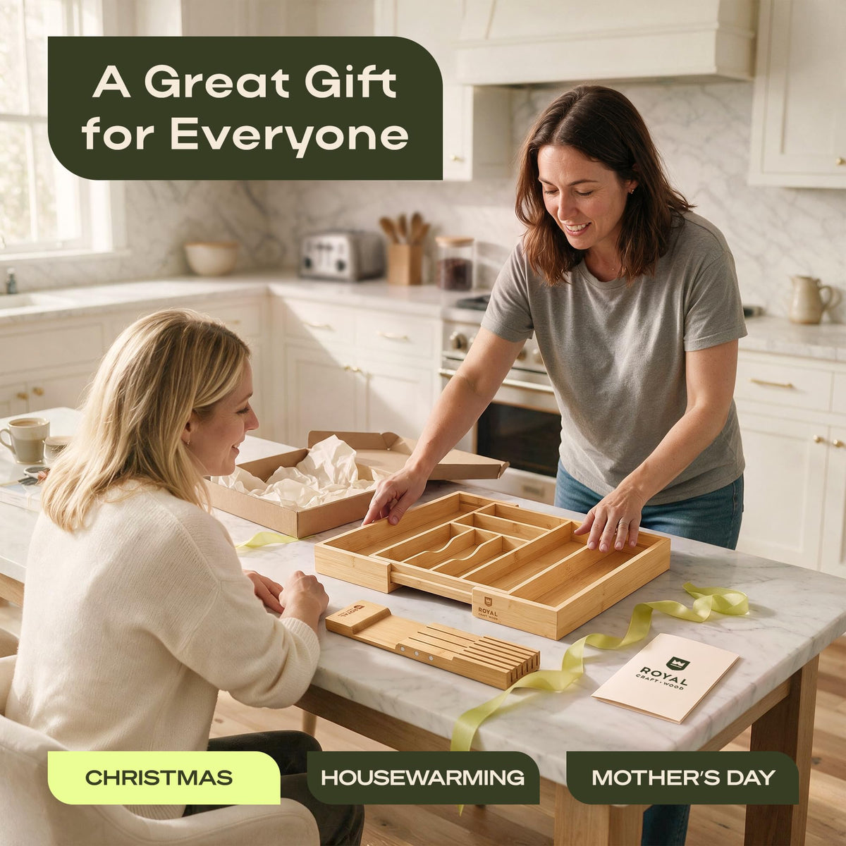 Drawer Organizer for Kitchen Organization (Natural / 8 Slot)