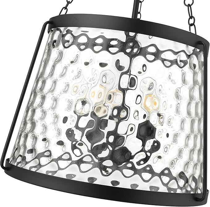 ML Lighting | Adabella Collection | 20405-MB | 5 Light Pendant in Matte Black Finish with Clear Hammered Glass Shade | Perfect for Kitchens, Dining Rooms, Living Rooms, Entryways, Hallways