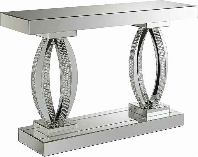 Coaster Home Furnishings - Amalia - Mirror and Metal - 47-Inch Mirrored Console Table with Oval-Shaped Base and Rectangular Tabletop - Hallway, Living Room, Entryway - Silver - 722519