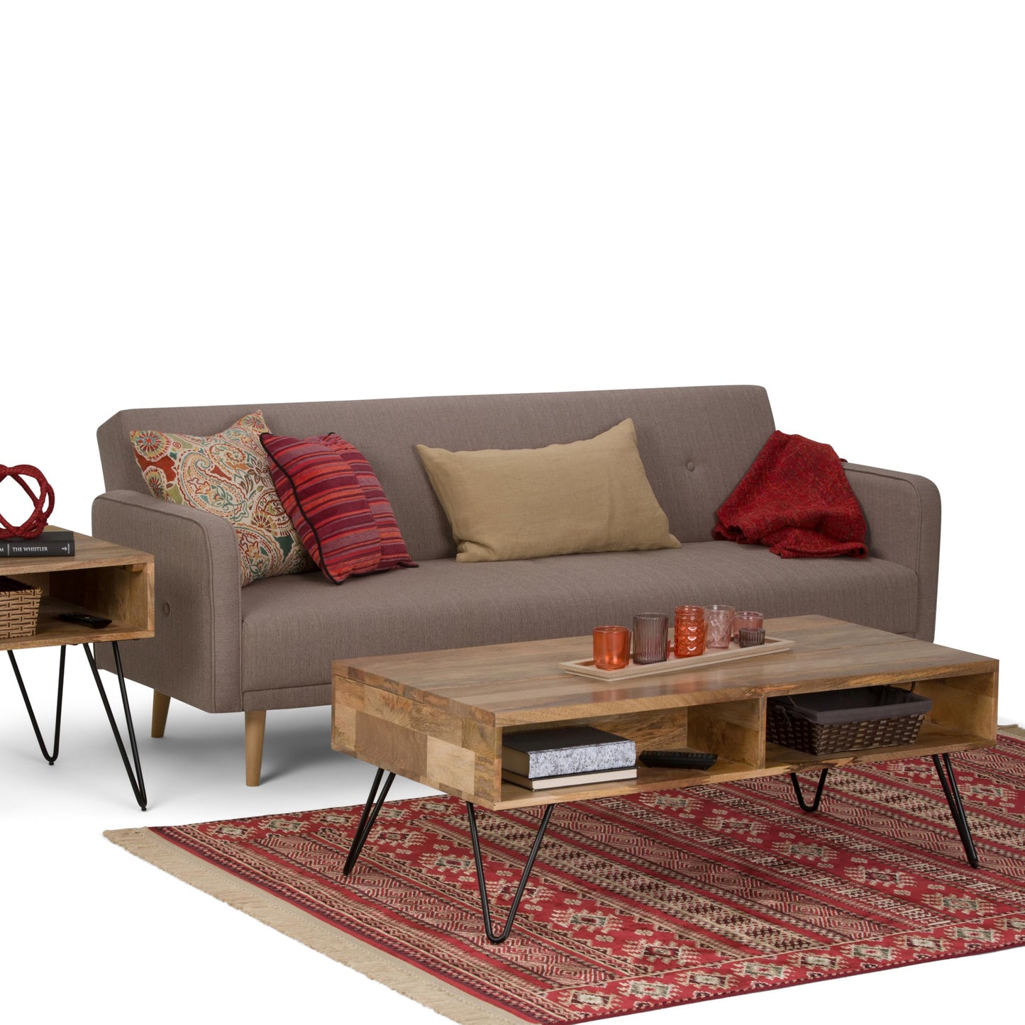 Lockhart 30" Wide Solid Mango Wood Drum Coffee Table in Natural (Wide Lift Top Coffee Table / 48 inch / Refined Natural)