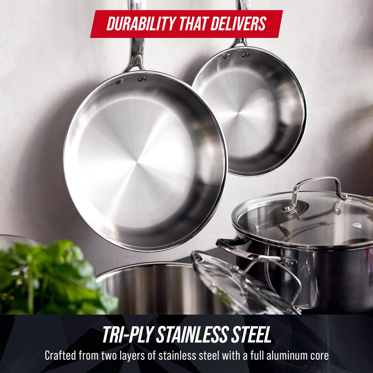 Pro Steel 10 Piece Tri (10 Piece Cookware Set)