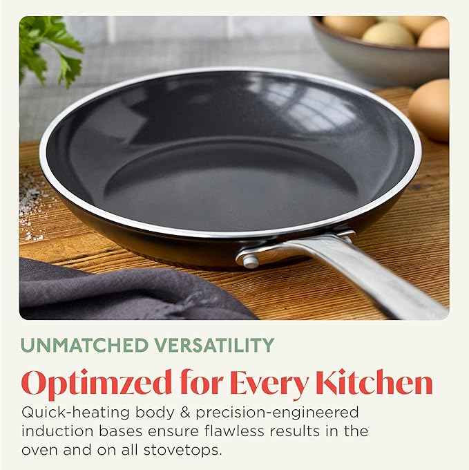 Orfeo 9.5” Nonstick Frying Pan, Made in Italy, Diamond Ceramic PFAS-Free Cookware, Induction Ready, Scratch Resistant, Laser-Fused Surface for Durability, Dishwasher Safe, Black