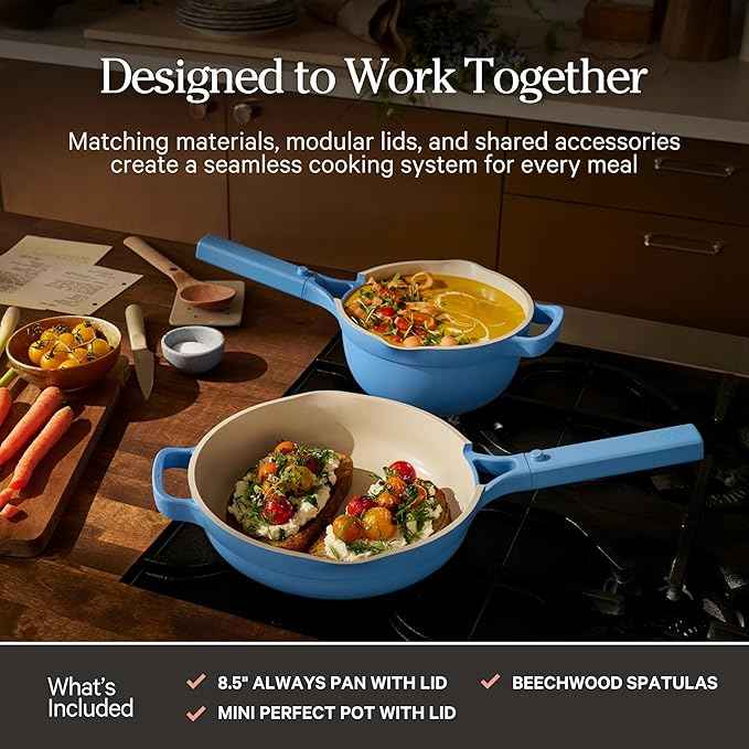 Our Place Mini Cookware Duo | 6-Piece Ceramic Cookware Set with Mini Always Pan & Mini Perfect Pot | Induction & Oven Safe up to 450°F | Nonstick, PFAS-Free Non-Toxic Cookware | Forget-Me-Not Blue
