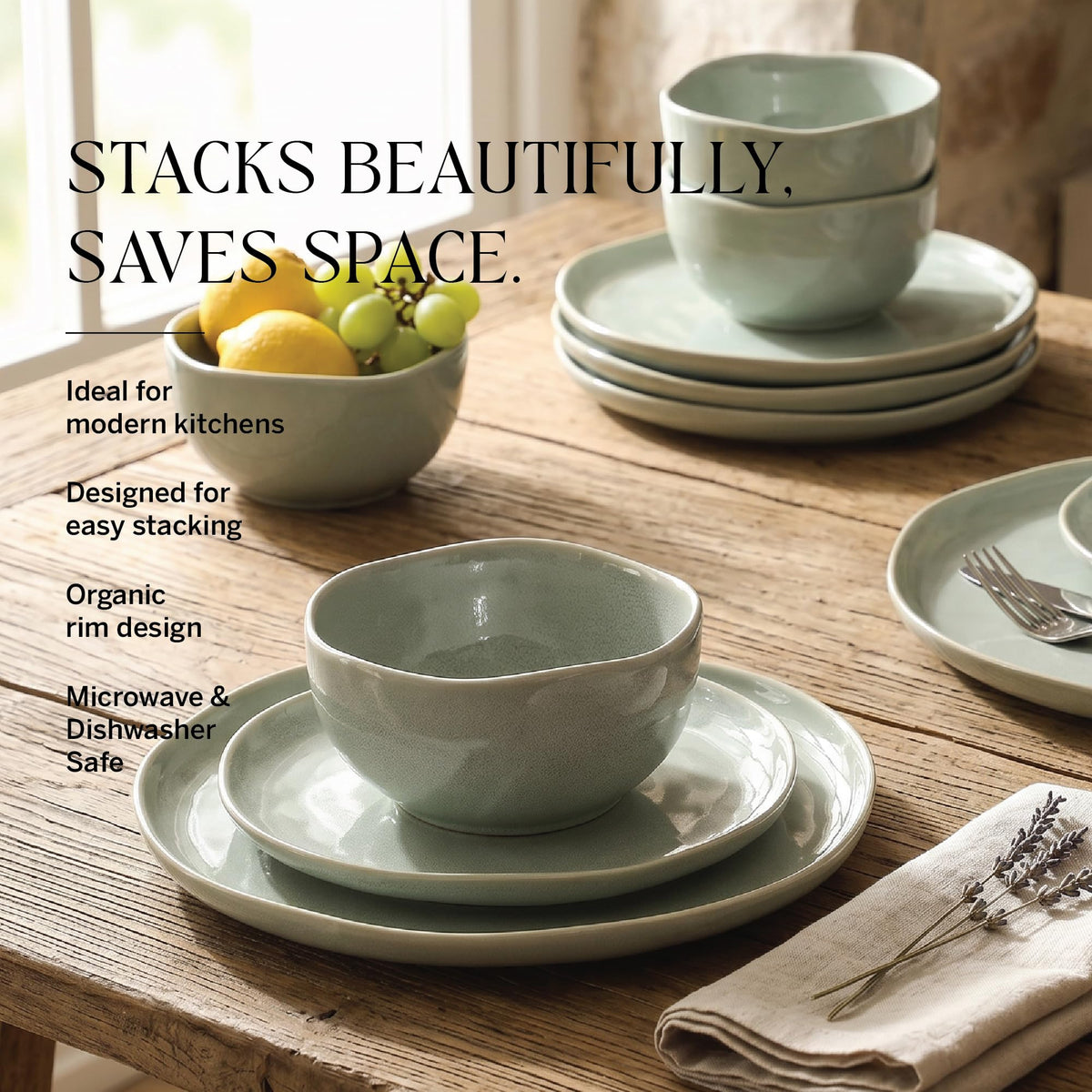 Mirella Dinnerware Set (Light Green / 12-Piece - Service for 4)
