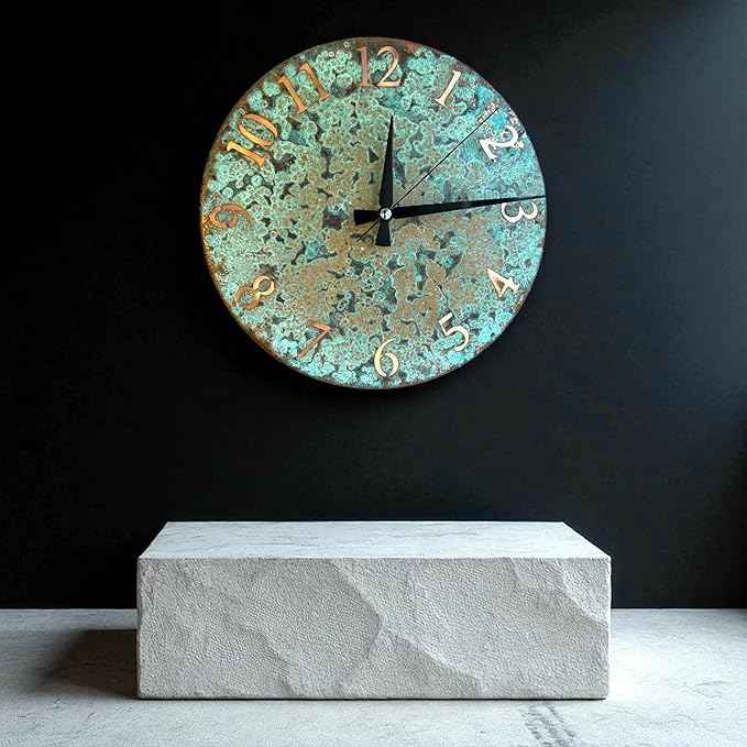 Handmade Pure Copper Wall Clock for Home Decoration, Decor Clock for Living Room, Bedroom and Kitchen, Rustic Decorative Mural Clock Art for Farmhouse (Numbers of Patina, 11)