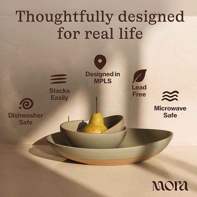 MORA Jumbo and Large Serving Dishes Set of 2, 13 inch and 12 inch Ceramic Pottery Oval Platters - Microwave, Oven and Dishwasher Safe - Peppercorn & Terracotta