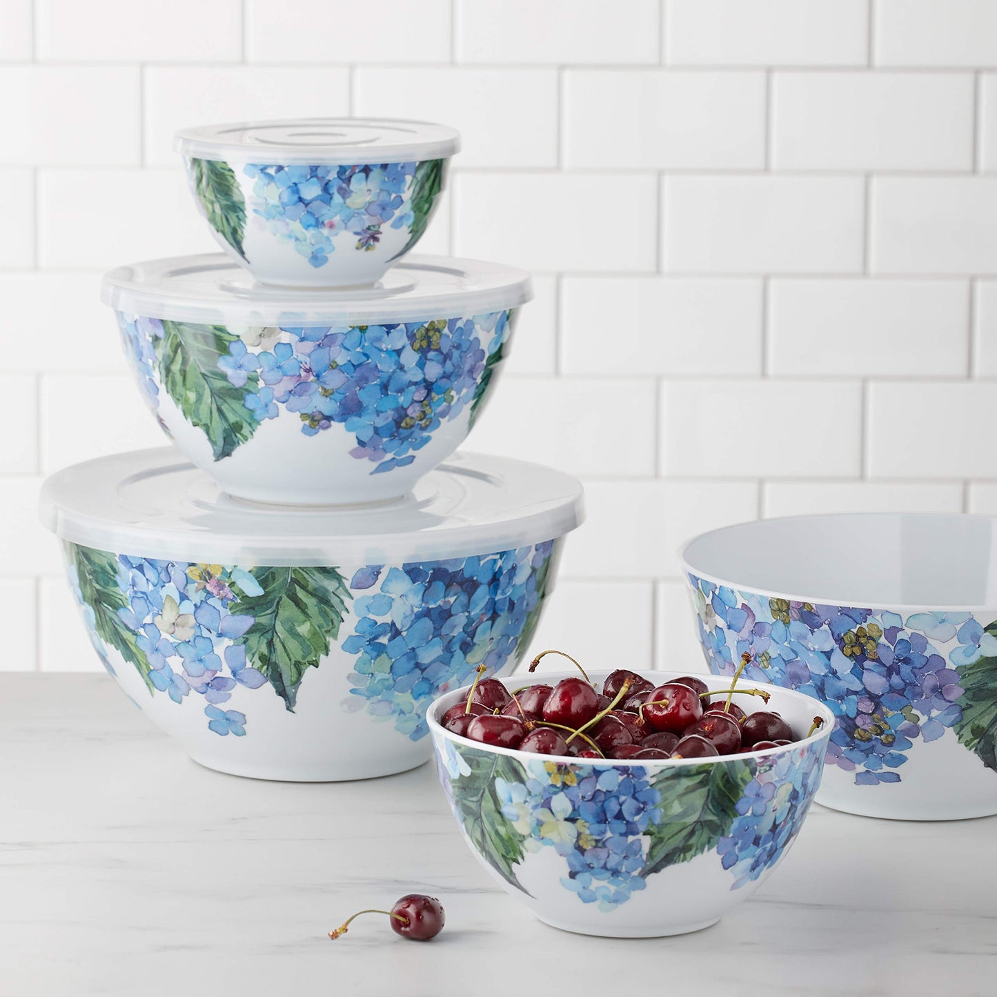 Mixing Bowls with Lids (Hydrangea Floral / Set Of 10)