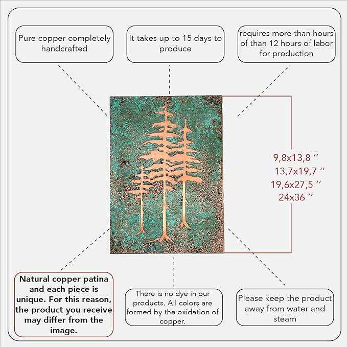 nooc art Handmade Copper Wall Art for Home, Living Room, Bedroom, Kitchen and Office Decor, Rustic Decorative Mural Art for Farmhouse Decor (Patina of Pine Tree, 13.7 x 19.7, Unframed)