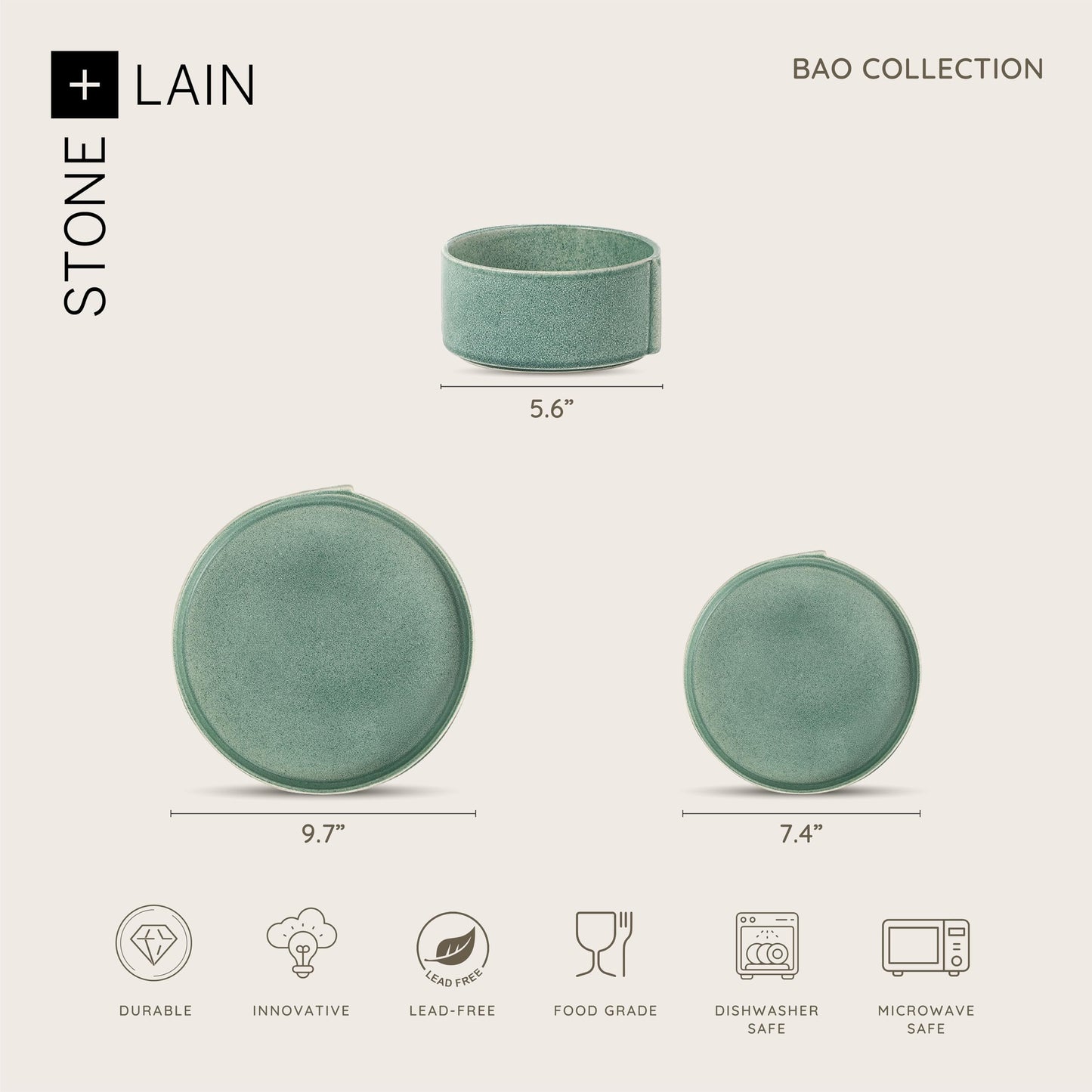 Bao 24 Piece Dinnerware Set Stoneware (Green / 24-Piece - Service for 8)
