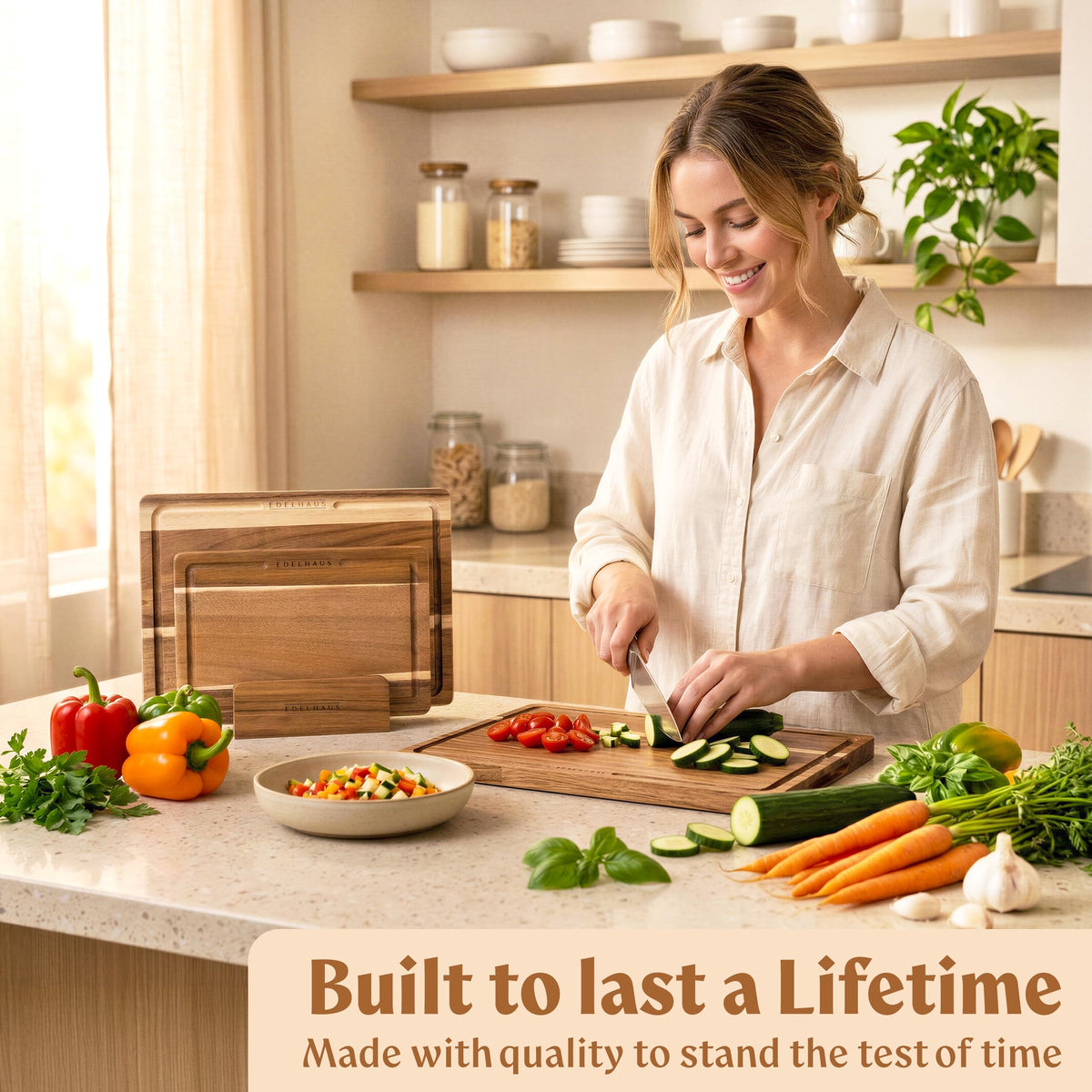 Acacia Wood Cutting Boards for Kitchen Set of 3 (Acacia Double Sided)