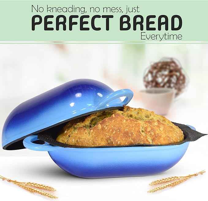 LoafNest: No-Knead Artisan Bread Kit. Incredibly easy! Cast Iron Dutch Oven [2 qt] and Perforated Non-Stick Silicone Liner.