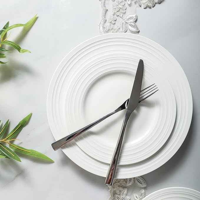 Stone lain Bone China Round Swirl Design 32 Piece Dinnerware Set, White
