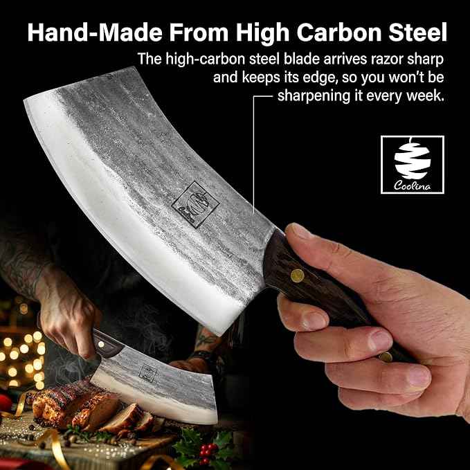 COOLINA Altomino Handmade Chef Knife, 7.1 in High Manganese Clad Steel Blade, for Slicing Meat and Vegetables