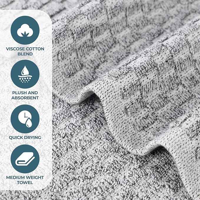 Superior Juno Viscose Cotton Blend Medium Weight Towels, for Bathroom, Shower, Spa, Plush, Quick Dry, Ultra-Soft Towels, Bath Essentials, Border Detail, 9 Piece Assorted Towel Set, Charcoal