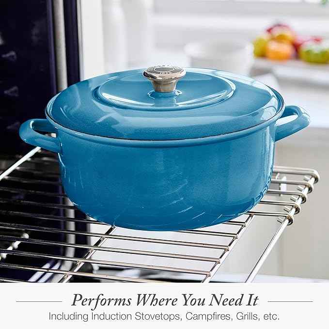 Merten & Storck 3.7QT & 5.5QT Dutch Ovens with Lids, 4 Piece Cookware Set, European Crafted Enameled Iron Stockpot, Induction & All Cooktops, Braising, Stews, Roasting, Slow Cooking, Sourdough, Caribbean Blue
