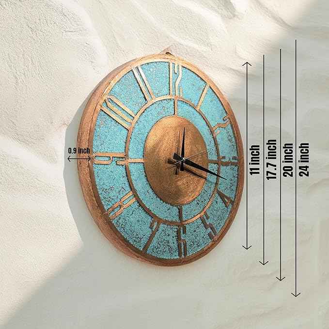 Handmade Copper Wall Clock Artisan Touch in Every Piece - Timeless Patina Wall Decor Copper Clock for Living Room, Office, Kitchen & Bedroom (20 Inch)
