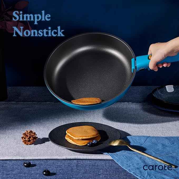 CAROTE 21pcs Pots and Pans Set, Nonstick Cookware Set Detachable Handle, Induction Kitchen Cookware Sets Non Stick with Removable Handle, RV Cookware Set, Peacock Blue