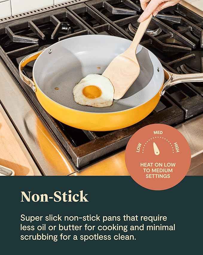 Caraway Deluxe Non-stick Ceramic Cookware Set (16 Piece) Pots, Frying Pans, Lids and Kitchen Storage - PFAS & PFOA Free - Oven Safe Pan Set & Compatible with All Stovetops - Cream